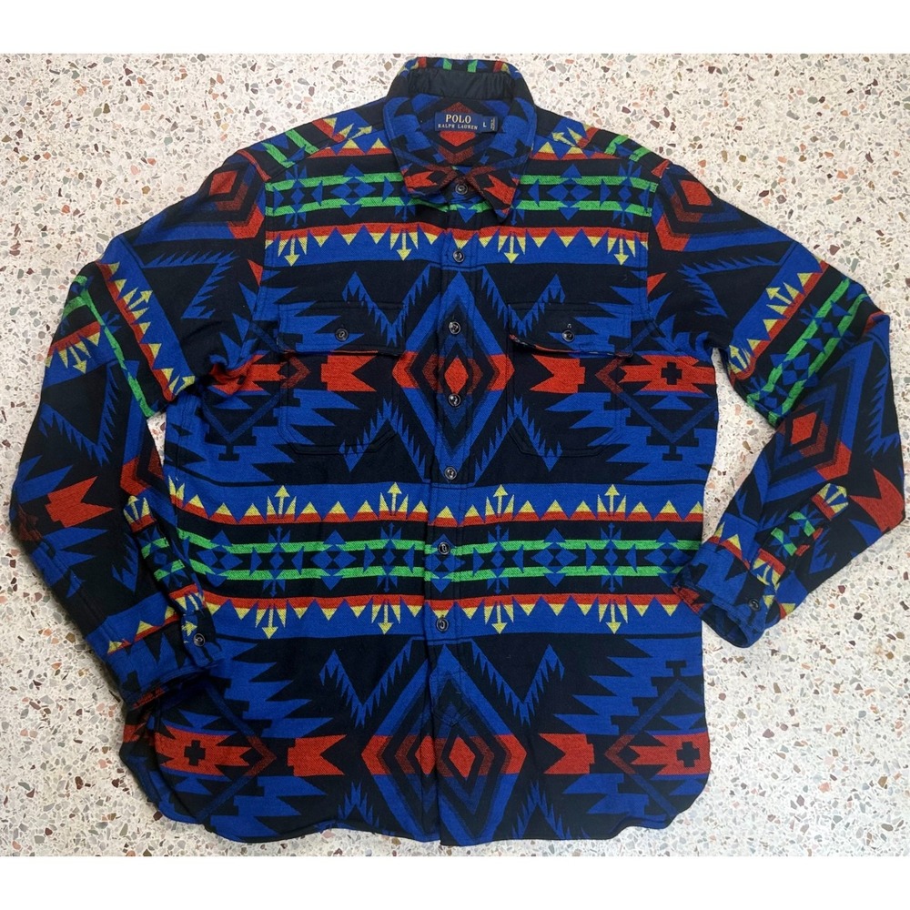 Polo Ralph Lauren Men's Long Sleeve Heavy Weight Western Aztec Shirt Size Large